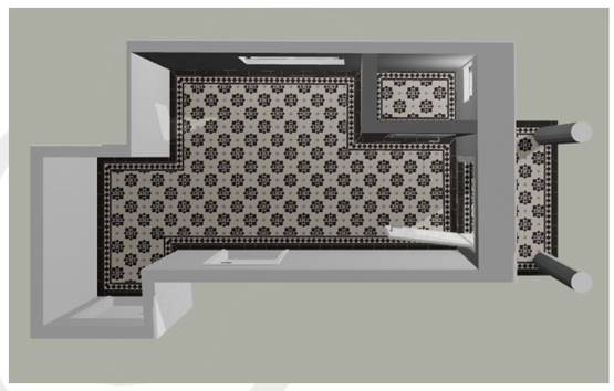A top down CAD generated plan for a room using the Rosette Victorian style tile design.
