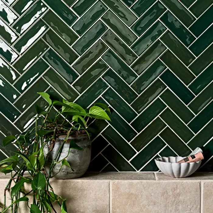 Ca' Pietra Petite Porcelain Green Gloss Metro Brick tiles