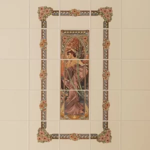 Alphonse Mucha Evening Reverie Left Hand Set 3 on County White