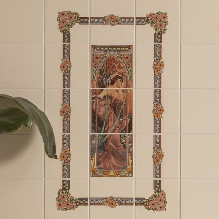 Alphonse Mucha Evening Reverie Right Hand Set 3 on County White