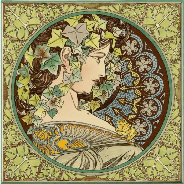 Alphonse Mucha Lady & Ivy On County White