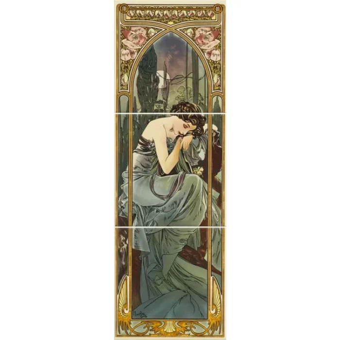 Alphonse Mucha Nocturnal Slumber Left Hand Set 3 on County White