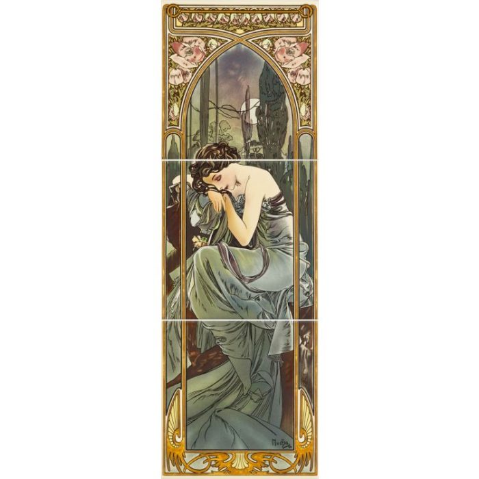 Alphonse Mucha Nocturnal Slumber Right Hand Set 3 on County White