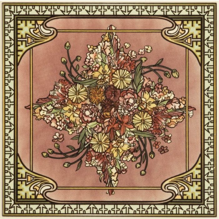 Alphonse Mucha Spring Single Floral Tile on County White