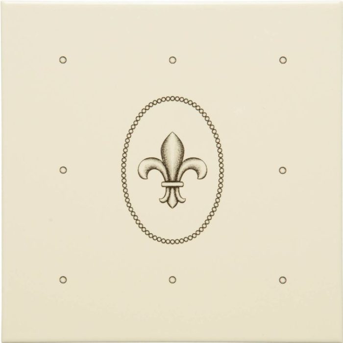 Dot Cartouche With Fleur De Lis Charcoal Grey on County White