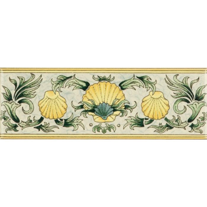 Scallop Shells Blue & Yellow Classical Decorative Border on County White