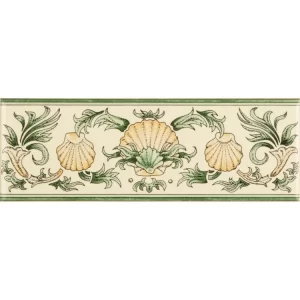 Scallop Shells Green and Buff Classical Decorative Border on County White