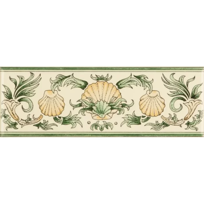 Scallop Shells Green and Buff Classical Decorative Border on County White