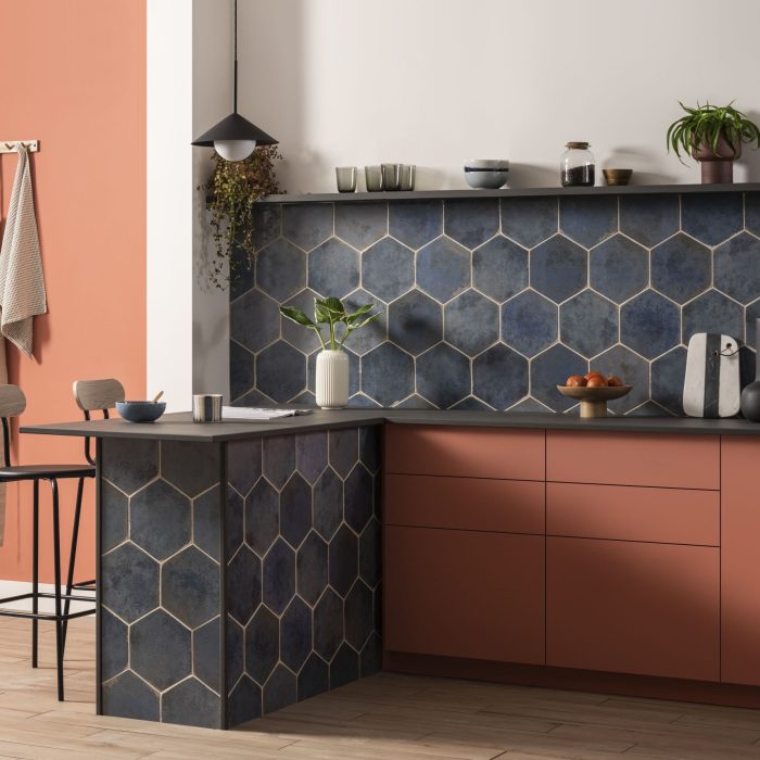 Oken Hexagon Blue Brick 23.2 x 26.7cm Tile