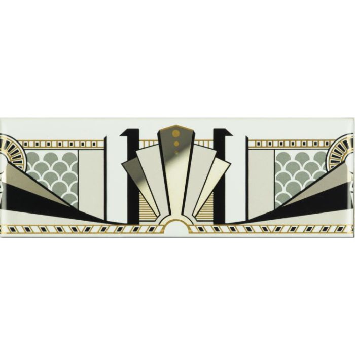 art deco style Manhattan Border With real Gold and Platinum on Brilliant White