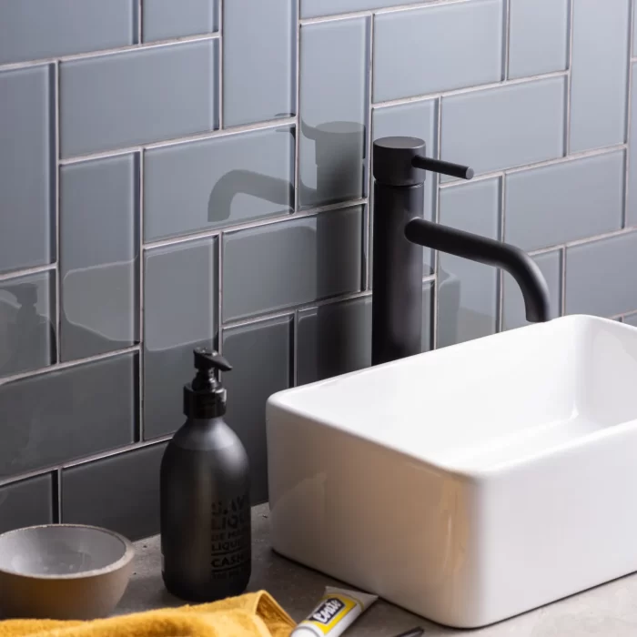 Light Slate Grey Glass Metro Tiles