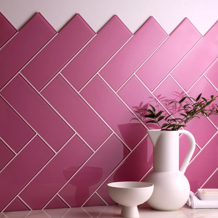 Pale Pink Plum Glass Subway Tile in 2 Sizes