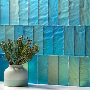 Peacock Blue Frosted Glass Mosaic Sheet