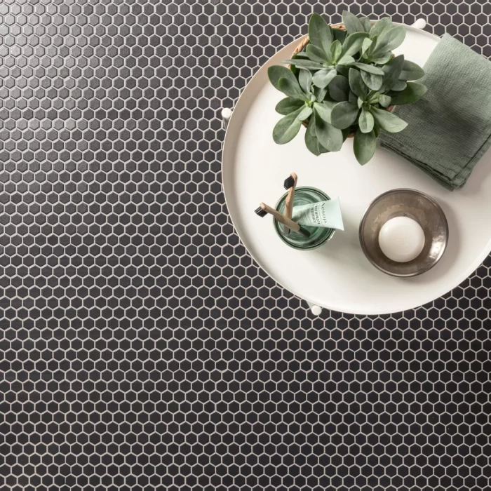 black hexagon tiles