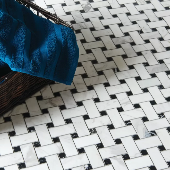 Basketweave White with Black Dot Mosaic