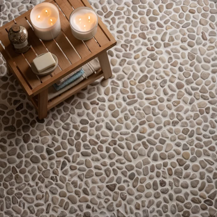 Beige Beach Stones Tumbled Travetine Mosaic