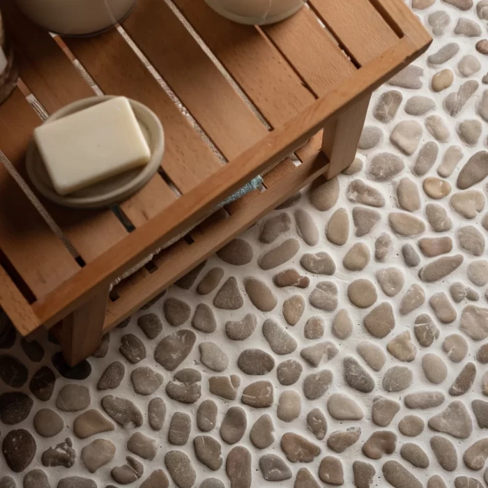 Beige Beach Stones Tumbled Travetine Mosaic tiles