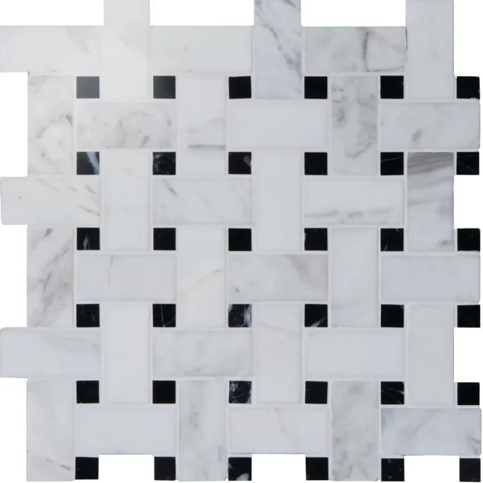 Basketweave White with Black Dot Mosaics