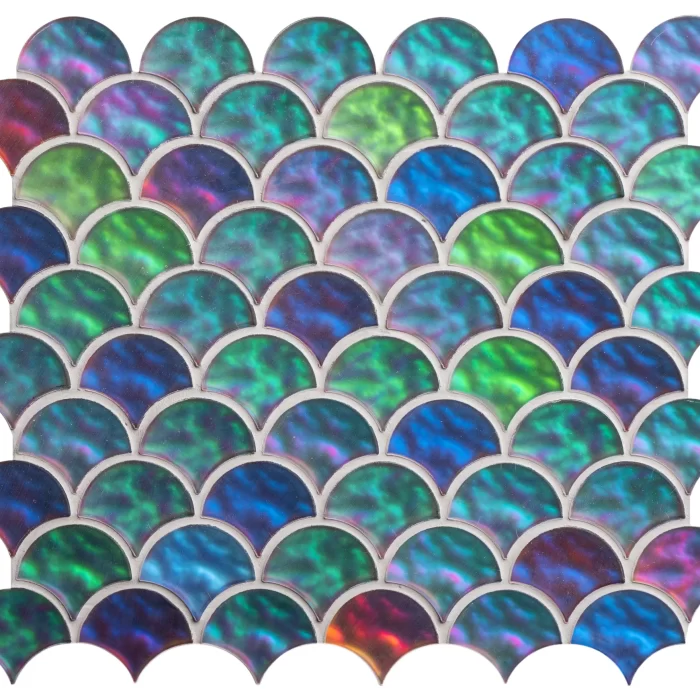 Aqua Scale Scallop Frosted Multicoloured Mosaic sheet