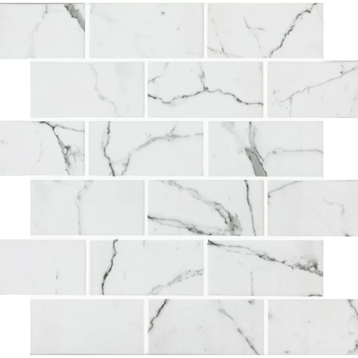 Torcello White Brickbond Metro Marble Effect Mosaic sheet