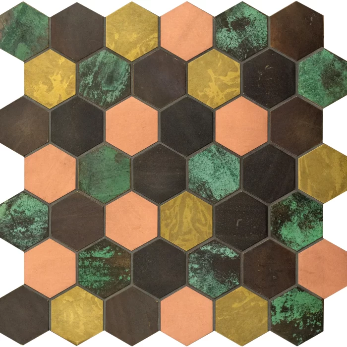 Flidor Multicolour Copper Hexagon Mosaic Sheet