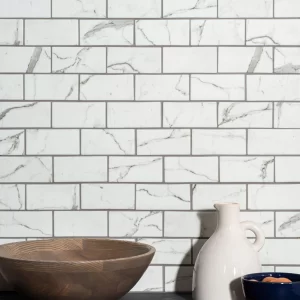 Torcello White Brickbond Metro Marble Effect Mosaic