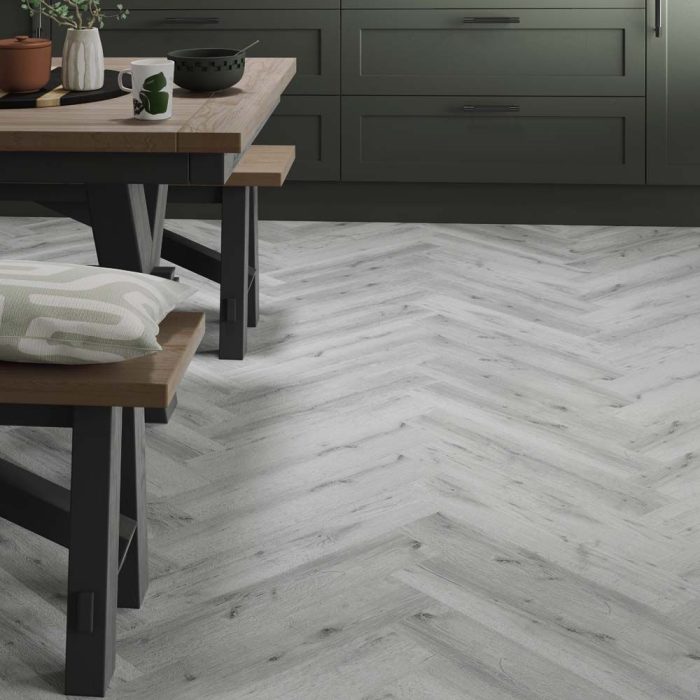 Verona Clicklux Rigid Pinnacle Concrete Grey Herringbone Flooring