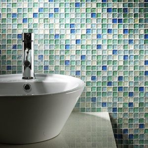 Verona Hammered Pearl Aqua Glass Green Blue Mosaic