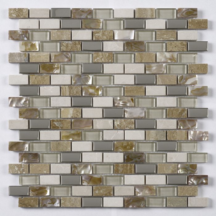 Cream Glass/Stone/Metal/Pearl Mix Mini Brick Mosaic