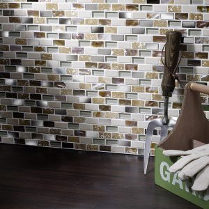 Cream Glass/Stone/Metal/Pearl Mix Mini Brick Mosaic 15x30mm
