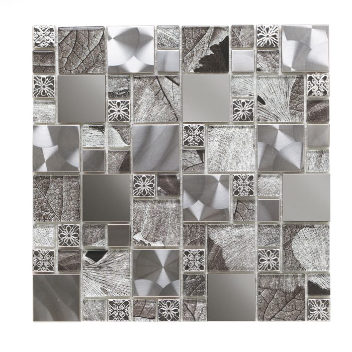 Verona Saturn Silver Glass/Metal Mix Modular Mosaic tiles