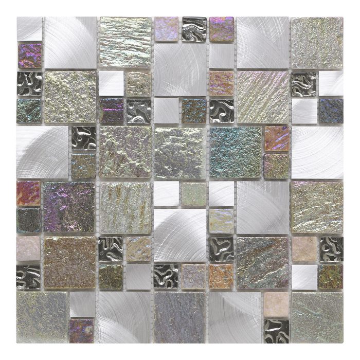 Iridescent Glass Stone Metal Mix Modular Mosaic