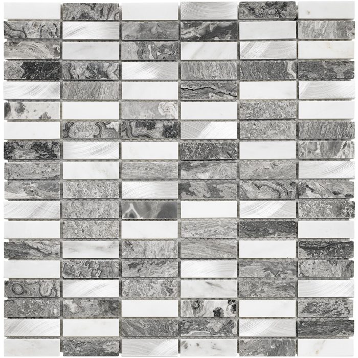 Creswell Grey Stone & Metal Mix Linear Mosaic tile