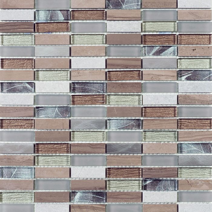 Heydon Beige Mix Stone/Glass & Metal Linear Mosaic tile