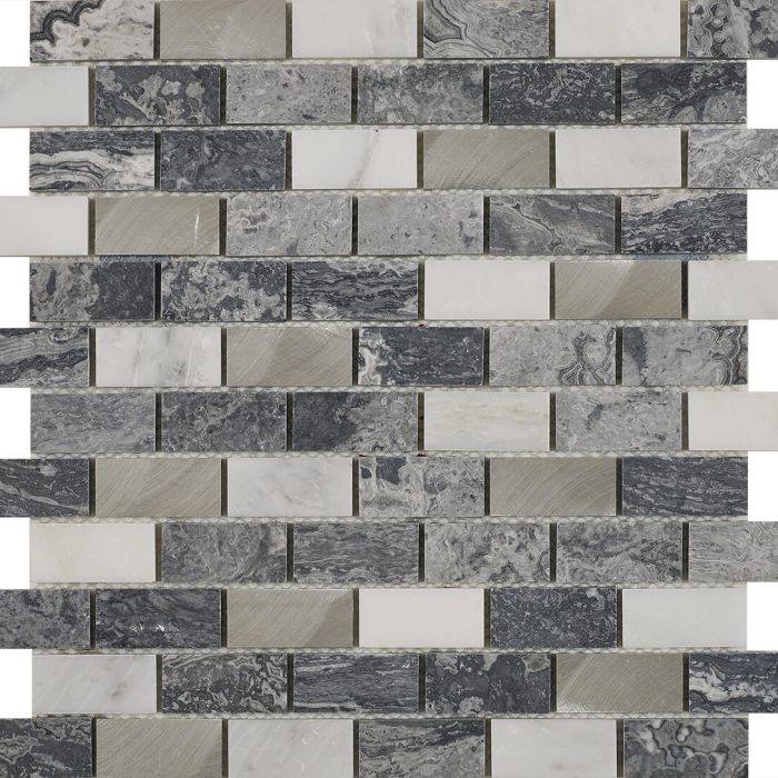 Castell Grey Stone & Metal Mix Brick Mosaic tile