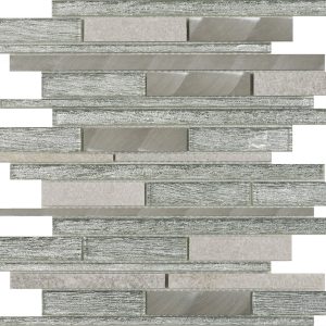 Glass metal mix tile, suitable for kitchen and bathroom walls.