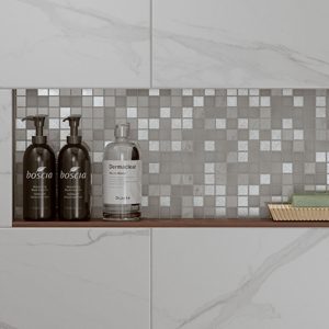 Verona Hutton White Silver Glass & Stone tile