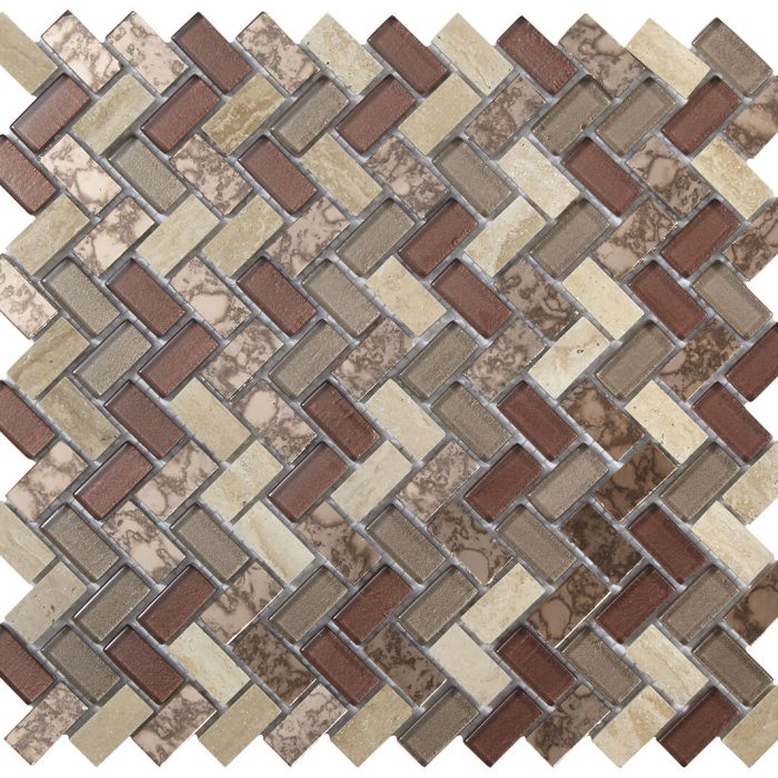 Pence Copper Herringbone Glass & Stone Mosaic 15x30mm