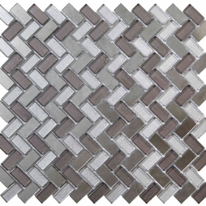 Dusk Grey Herringbone Glass & Mirror Mosaic 15x30mm