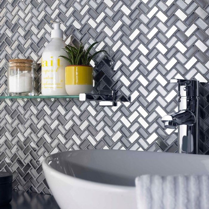 Dusk Grey Herringbone Glass & Mirror Mosaic