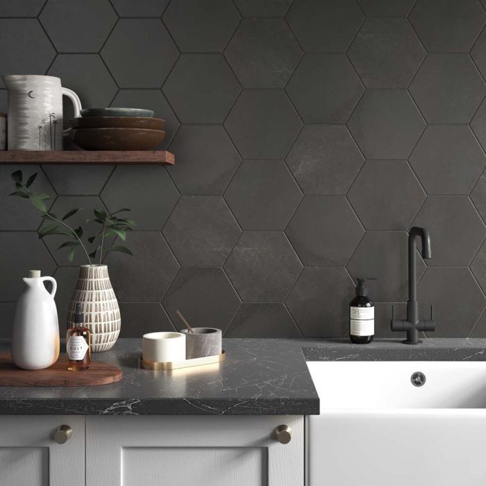 Verona Hex Anthracite Wall & Floor Tile 2