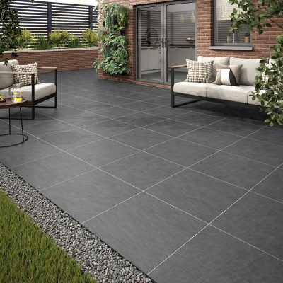 20mm thick tiles Verona Baslow Black Outdoor Porcelain Floor Tile