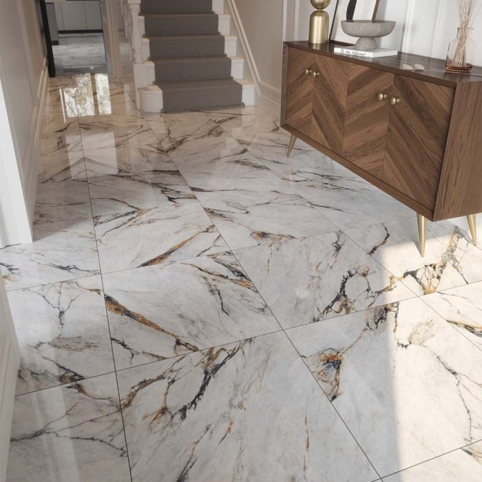 Hestia Viola Marble Glazed Porcelain Wall & Floor Tile 60cm
