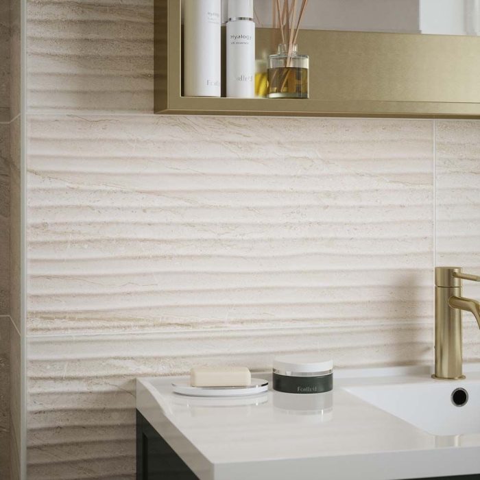 Verona Laurent Beige Matt Ceramic Decor Wall Tile ridged