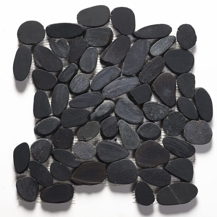 Riverstone Black Flat Cut Pebble Mosaic - Large sheet