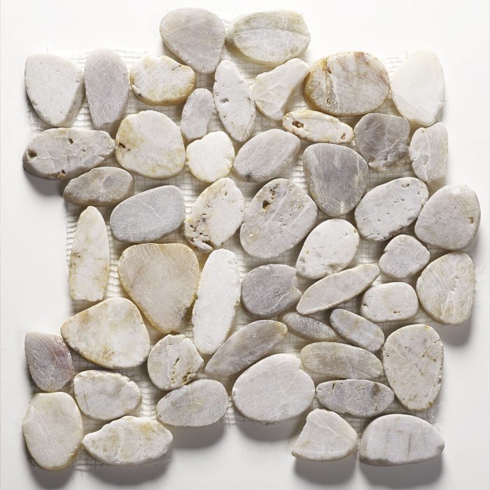 Riverstone White Flat Cut Pebble Mosaic tile sheet