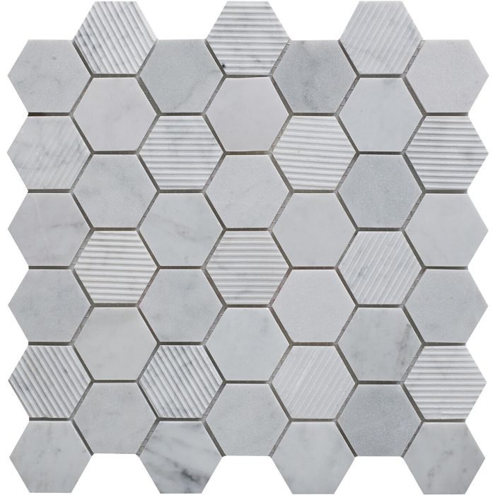 Fog Stone Hexagon Mixed Finish Marble Mosaic tile