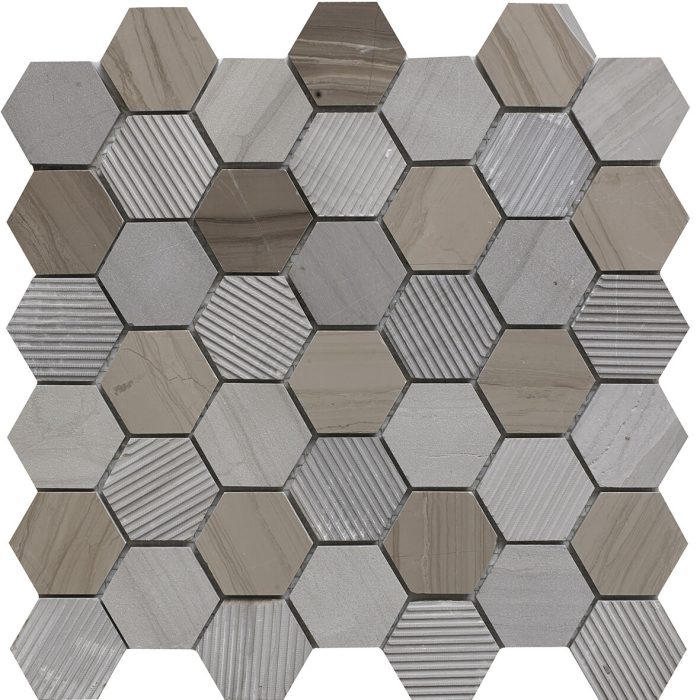 Coffee Stone Hexagon Mixed Finish Marble Mosaic tile