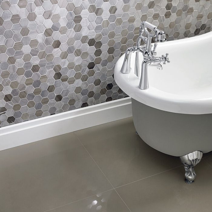 Coffee Stone Hexagon Mixed Finish Marble Mosaic 48x48mm