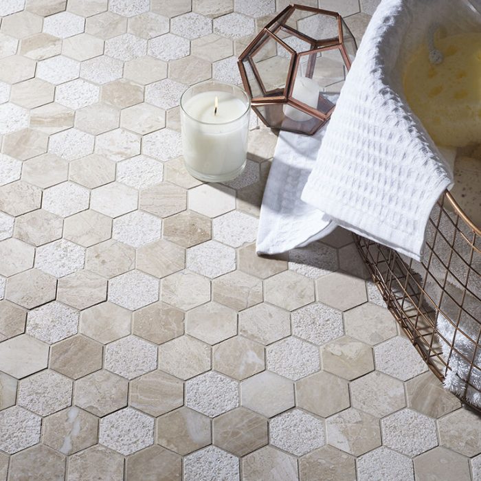 Vanilla Cream Mix Finish Marble Hexagon Mosaic floor tile